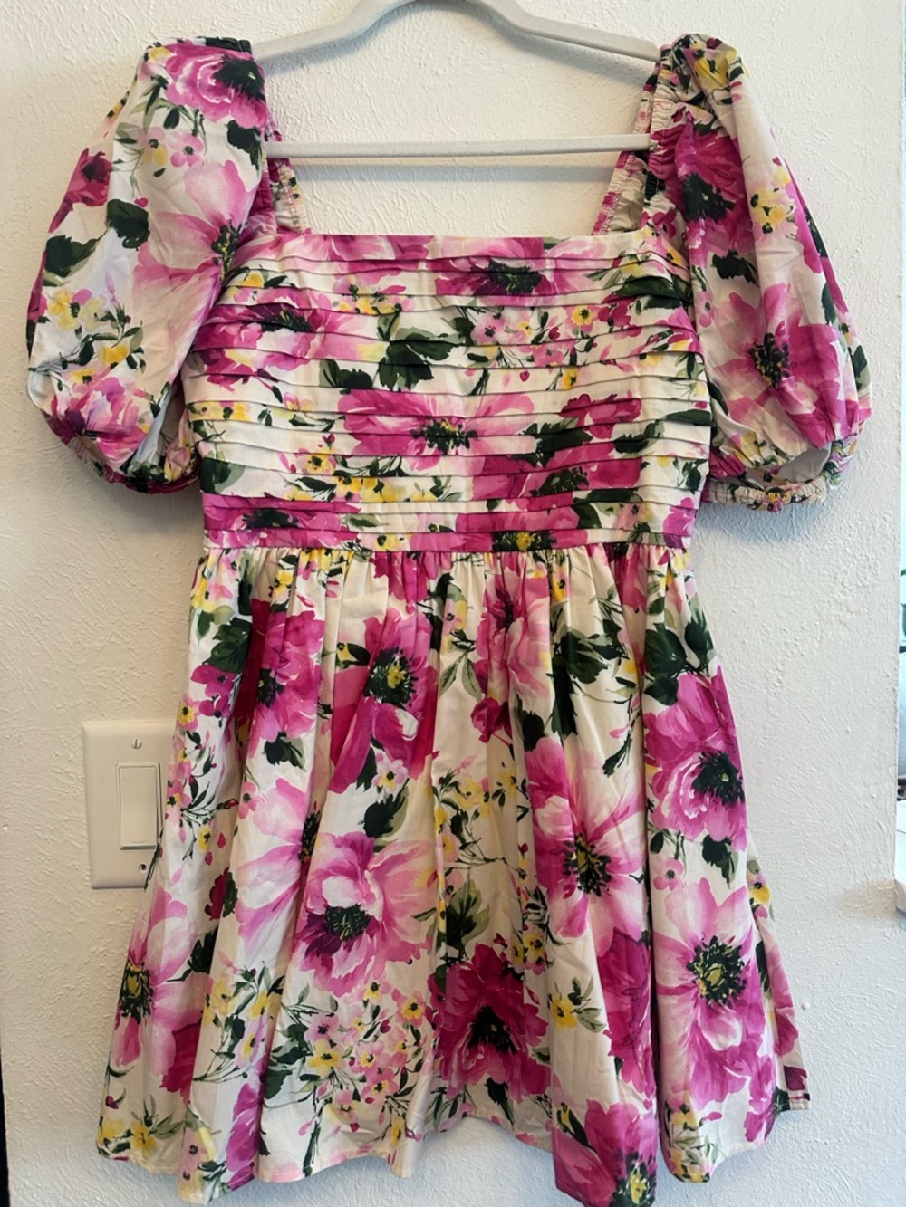 Abercrombie & Fitch Pink Floral Square-Neck Puff Sleeve Mini Dress